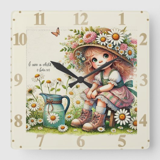 Kind van God daisy meisje Vierkante Klok (Voorkant)