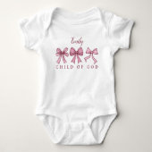 Kind van God Roze Bogen Coquette Baby shower Naam Romper (Voorkant)