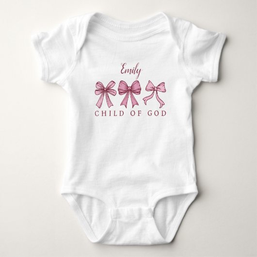 Kind van God Roze Bogen Coquette Baby shower Naam Romper (Voorkant)