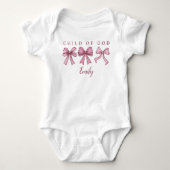 Kind van God Roze Bogen Coquette Baby shower Naam Romper (Voorkant)