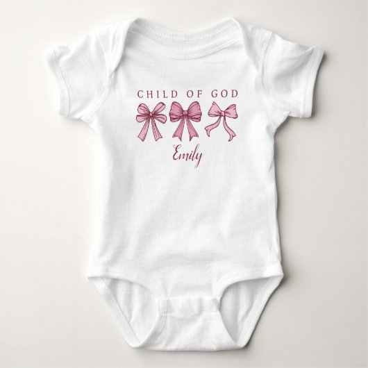 Kind van God Roze Bogen Coquette Baby shower Naam Romper (Voorkant)