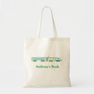 Kind van groene en blauwe trein, bibliotheek genaa tote bag