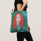 Kind van het bos, fantasie kunstgembermeisje groen tote bag (Dichtbij)