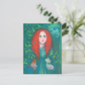 Kind van het bos, rood meisje, groene tinten briefkaart (Staand voorkant)