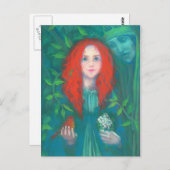 Kind van het bos, rood meisje, groene tinten briefkaart (Voorkant / Achterkant)