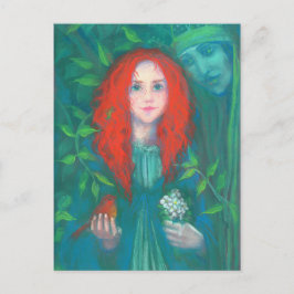 Kind van het bos, rood meisje, groene tinten briefkaart