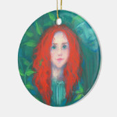 Kind van het bos, rood meisje, groene tinten keramisch ornament (Links)