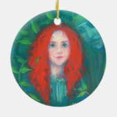 Kind van het bos, rood meisje, groene tinten keramisch ornament (Achterkant)