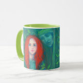 Kind van het bos, rood meisje, groene tinten mok (Voorkant links)