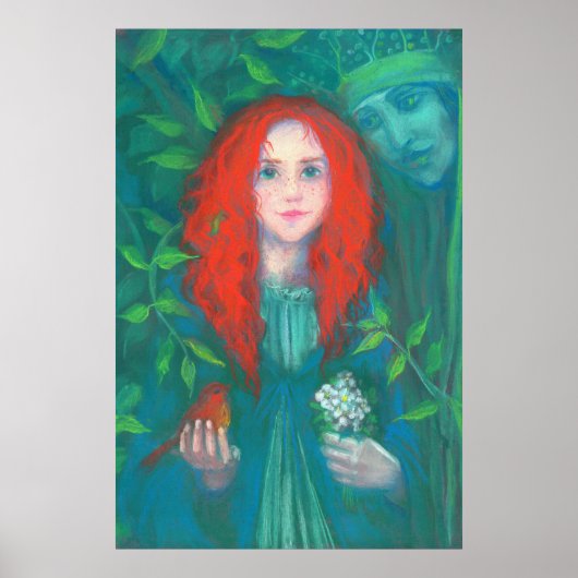 Kind van het bos, rood meisje, groene tinten poster (Voorkant)