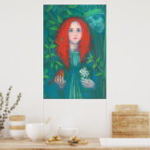Kind van het bos, rood meisje, groene tinten poster (Keuken)