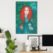 Kind van het bos, rood meisje, groene tinten poster (Thuiskantoor)