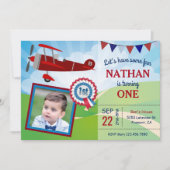 Kind van het vliegtuig Foto 1st Birthday Party Inv Kaart (Voorkant)