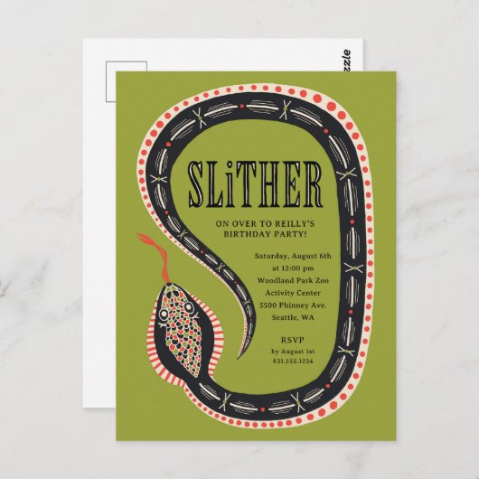 Kind van Slither Snake - uitnodiging voor het Brie (Voorkant / Achterkant)