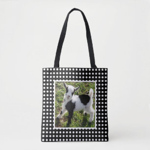 Kind van zwarte en witte poka Dot Nigerian Dwarf G Tote Bag