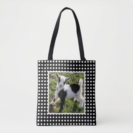 Kind van zwarte en witte poka Dot Nigerian Dwarf G Tote Bag (Voorkant)
