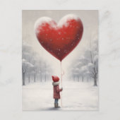 Kind vasthouden ballon hart, Leuke Winter Scene Briefkaart (Voorkant)