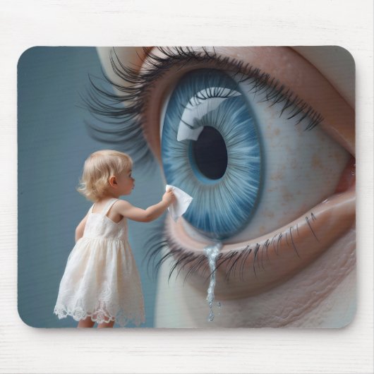 Kind veegt tranen uit een groot oog muismat (Voorkant)