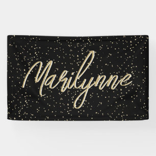 Kind Verjaardag Black Gold Glitter Naam Spandoek