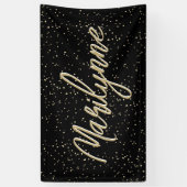 Kind Verjaardag Black Gold Glitter Naam Spandoek (Verticaal)