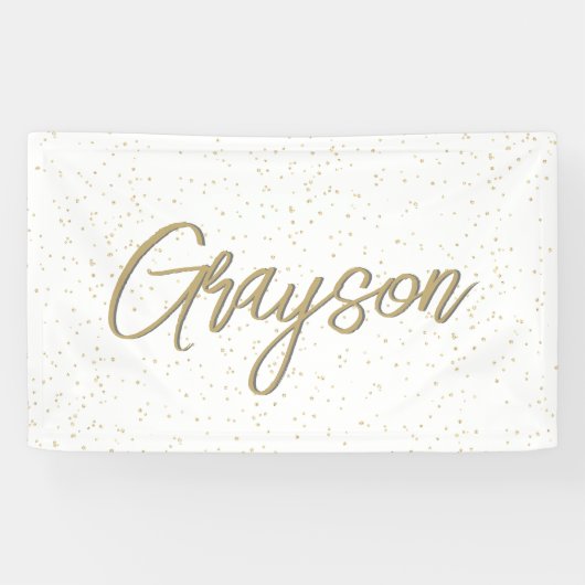 Kind Verjaardag Gouden Glitter Boy Naam Spandoek (Horizontaal)