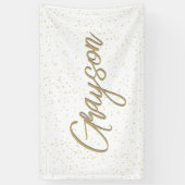 Kind Verjaardag Gouden Glitter Boy Naam Spandoek (Verticaal)