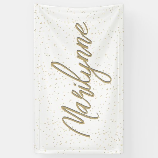 Kind Verjaardag Gouden Glitter Naam Spandoek (Verticaal)