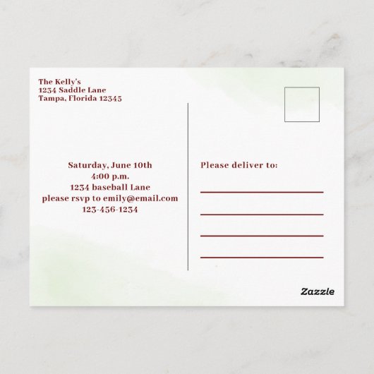 Kind Verjaardagsfeest Baseball Custom Briefkaart (Achterkant)