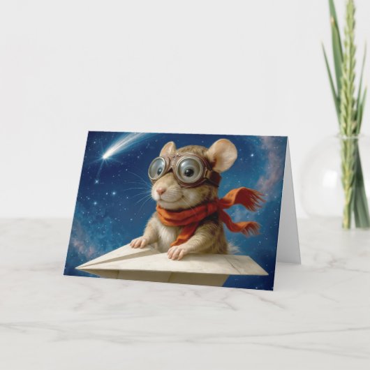 Kind Verjaardagsmuis Vliegen In Een Papieren Vlieg Kaart (Voorkant)