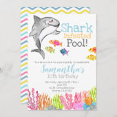 Kind verjaardagsuitnodiging Shark pool party Kaart (Voorkant / Achterkant)