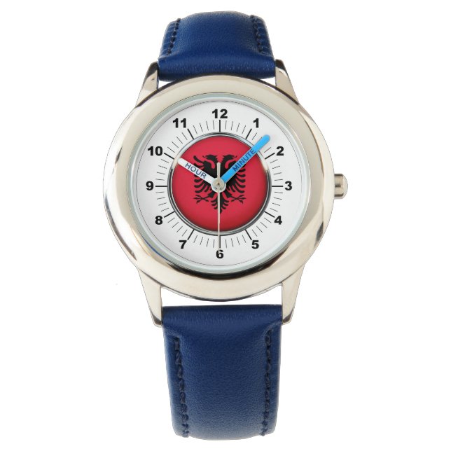 Kind verstelbare Albanië vlag blauw nummer Horloge (Voorkant)