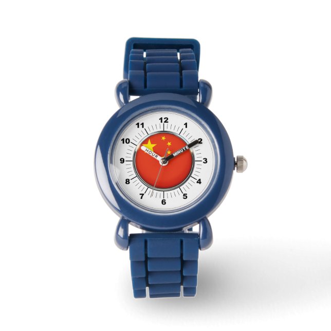 Kind verstelbare China vlag zwart Horloge (Voorkant)