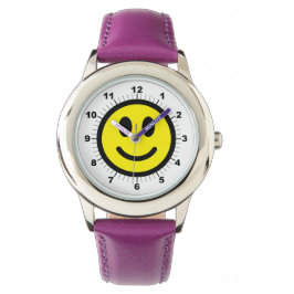 Kind verstelbare Happy Face Paarse Ribb Horloge