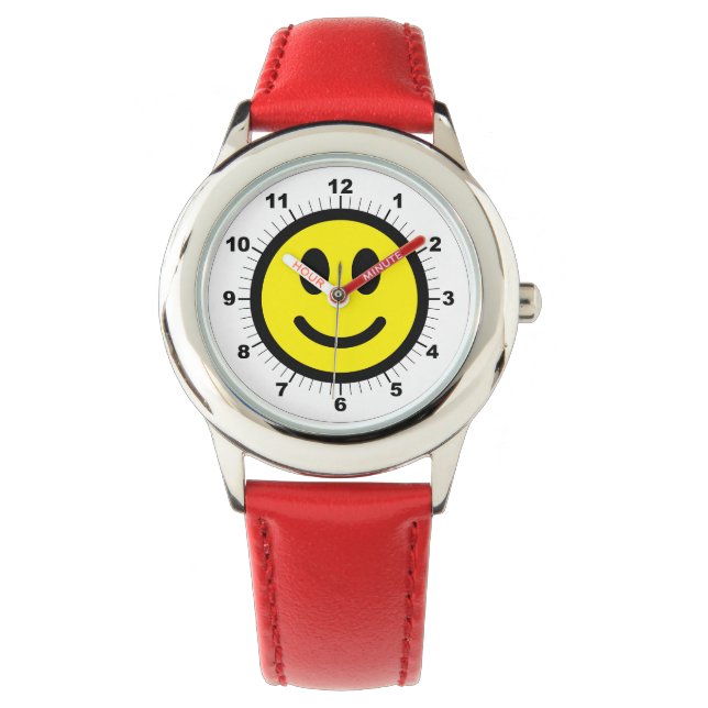 Kind verstelbare Happy Face Red Hearts Horloge (Voorkant)