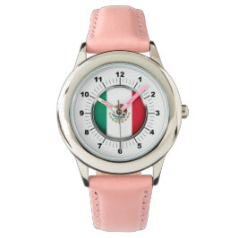 Kind verstelbare Mexico vlag roze harten Horloge