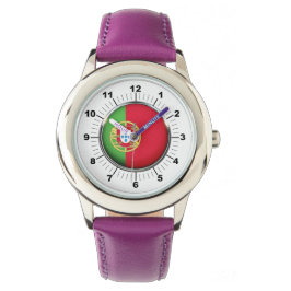 Kind verstelbare Portugal vlag Paarse ribbel Horloge