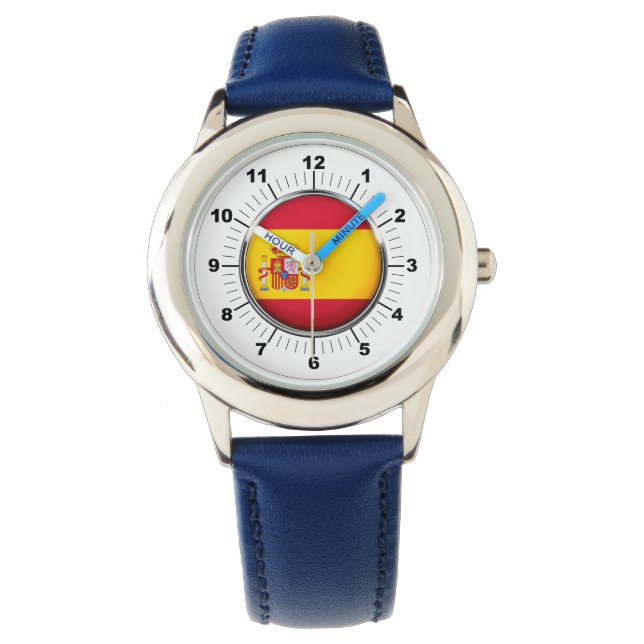 Kind verstelbare Spanje vlag blauw nummer Horloge (Voorkant)