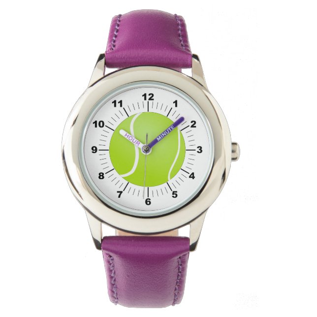 Kind verstelbare tennisbal Paarse ribbel Horloge (Voorkant)
