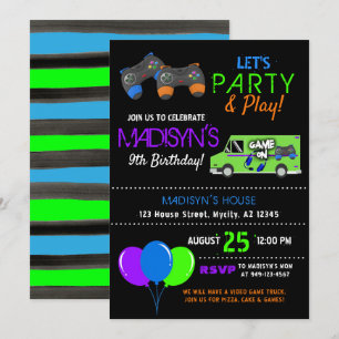 Kind video game Truck Girl's Birthday Uitnodiging