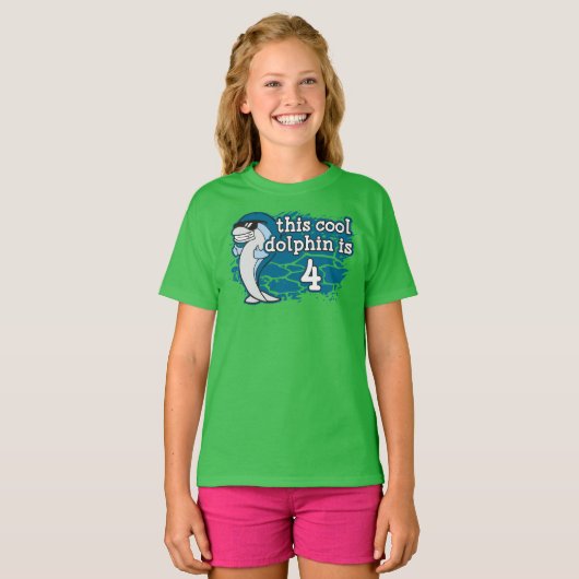 Kind vierde verjaardag Deze coole dolfijn is vier T-shirt (Voorkant volledig)
