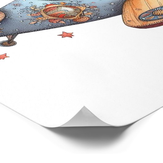 Kind Vliegend Oude Vliegtuig Whimsical Nursery Art Poster (Hoek)