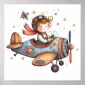 Kind Vliegend Oude Vliegtuig Whimsical Nursery Art Poster (Voorkant)