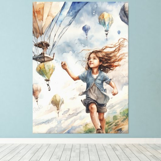 kind vliegende vliegers canvas afdruk (Insitu (Houten vloer))