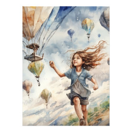 kind vliegende vliegers foto afdruk