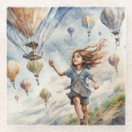 kind vliegende vliegers glazen onderzetter