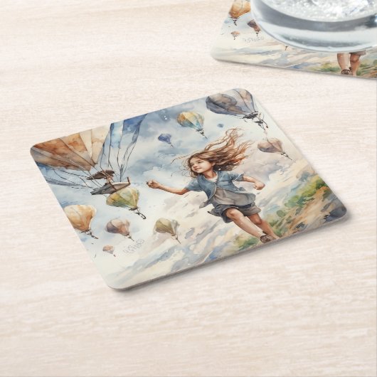 kind vliegende vliegers kartonnen onderzetters (Schuin)