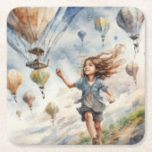 kind vliegende vliegers kartonnen onderzetters (Voorkant)