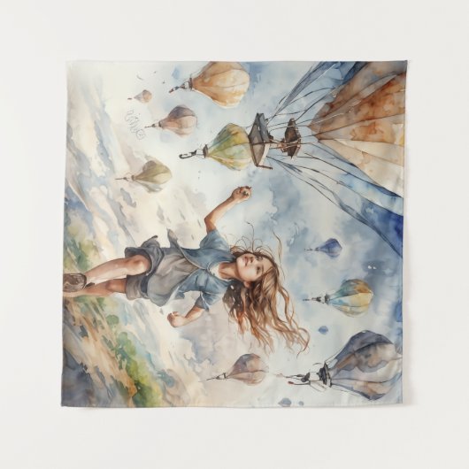 kind vliegende vliegers wandkleed (Voorkant (horizontaal))