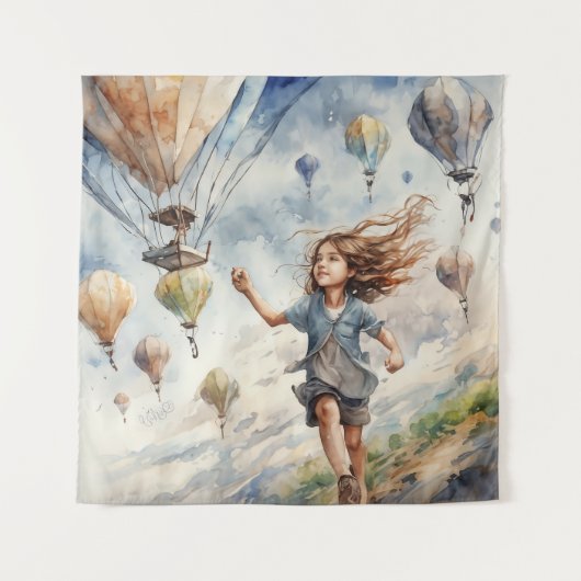 kind vliegende vliegers wandkleed (Voorkant)