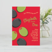 Kind voor groene en zwarte olijven 1e verjaardag kaart (Staand voorkant)